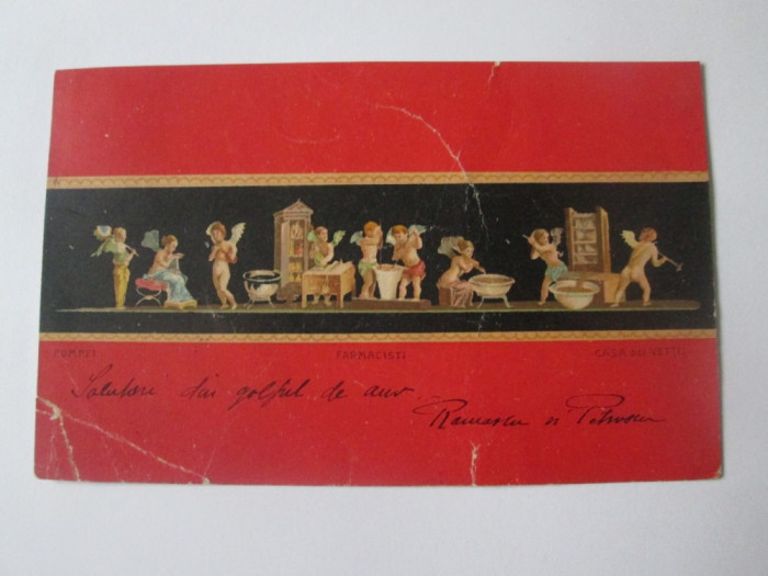 Carte postala Farmacisti Pompei-Casa dei Vettii,circulata 1905