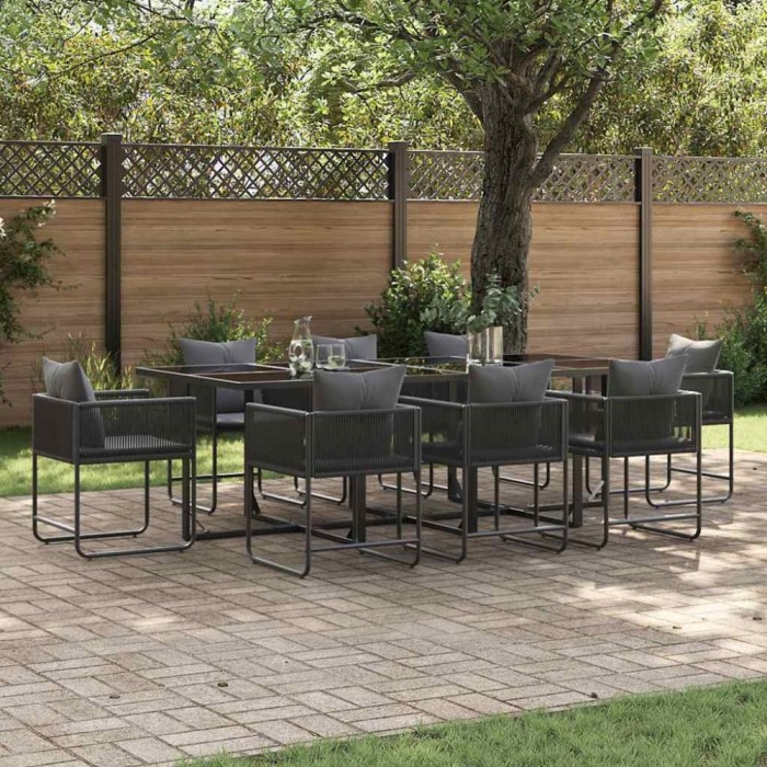 vidaXL Set de masă pentru grădină 9 pcs Negru Oțel 3335875
