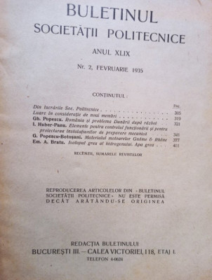 Buletinul Societatii Politecnice din Romania, anul XLIX, nr. 2 (1935) foto