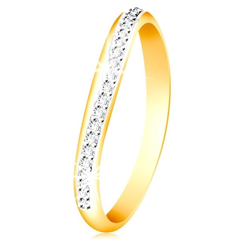 Inel din aur de 14K - linie curbată strălucitoare de zirconii și aur alb - Marime inel: 52