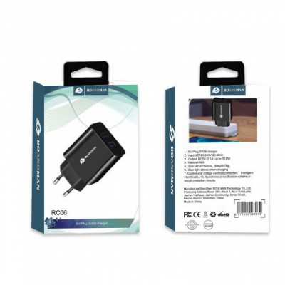 Incarcator Retea 2 x USB 2.1A, RO&amp;amp;MAN RC06, Negru, Blister foto
