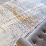 Covor Premium Belgian Model Mad Man 8419, Marime 140 x 200 cm, Auriu, Antiderapant, Bumbac si Poliester, Living, Dormitor, Sufragerie, Birou