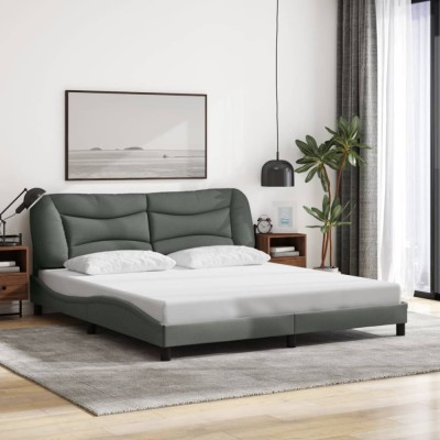 vidaXL Cadru de pat fără saltea, gri &amp;icirc;nchis, 180x200 cm, textil foto