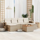 VidaXL Set canapele de grădină, 7 piese, cu perne, bej, poliratan