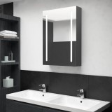 vidaXL Dulap Baie cu Oglindă LED Gri 50x13x70 cm, 3 Rafturi, MDF, Montare pe Perete