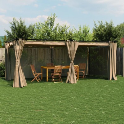 Gossi pavilion cu draperii, gri taupe, 6x3 m, otel foto