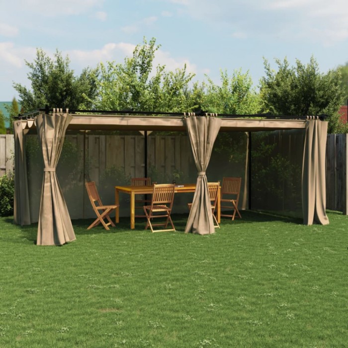 Gossi pavilion cu draperii, gri taupe, 6x3 m, otel