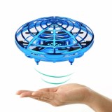 Mini drona OZN, disc zburator interactiv cu 5 senzori infrarosu, lumina LED, APF, bleu