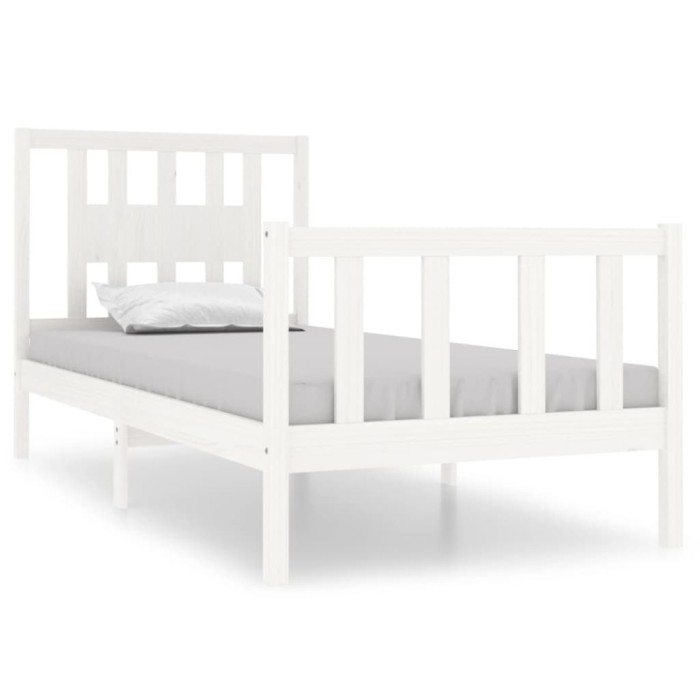 Cadru de pat single, alb, 90x190 cm, lemn masiv