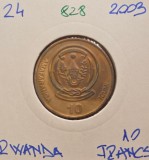 828 Rwanda 10 Francs Type 1 legend 2003, KM#24