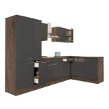 Mobilier de bucătărie de colț Yorki 310, cu corp din stejar Yorki, fațadă antracit cu finisaj satinat și dulap cu rafturi, fără blat de lucru