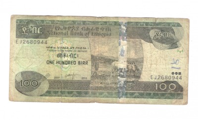 Bancnota Etiopia 100 birr 2015, circulata, uzata, mazgalita foto