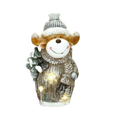 Decoratiune Craciun, ceramica, ren cu brad, LED, gri si alb, 3xAAA, 24.5x18x41.5 cm, Chomik foto