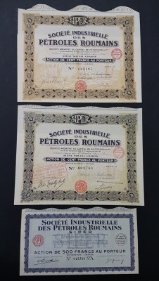 Lot 3 actiuni societatea de petrol romanesc SIPER , titlu , actiune foto