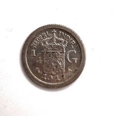 moneda argint _ Indiile Olandeze de Est _ 1/4 Gulden 1917 _ km # 312 _ AG .720 foto