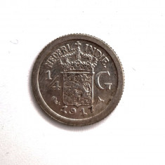 moneda argint _ Indiile Olandeze de Est _ 1/4 Gulden 1917 _ km # 312 _ AG .720