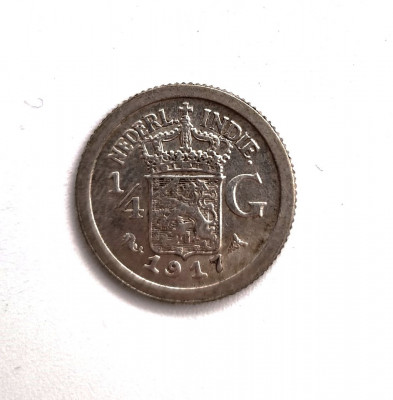 moneda argint _ Indiile Olandeze de Est _ 1/4 Gulden 1917 _ km # 312 _ AG .720 foto