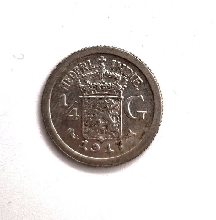 moneda argint _ Indiile Olandeze de Est _ 1/4 Gulden 1917 _ km # 312 _ AG .720