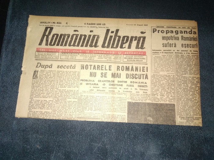 ZIAR ROMANIA LIBERA 21 AUGUST 1946