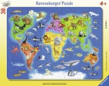 Cumpara ieftin Puzzle tip rama harta lumii cu animale 30 piese, Ravensburger