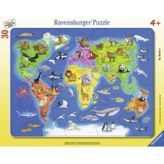 Puzzle tip rama harta lumii cu animale 30 piese