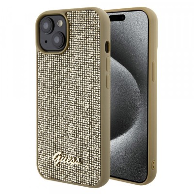 Husa pentru Apple iPhone 15, Guess, Disco Metal Script, Aurie foto
