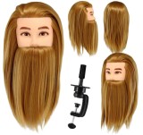 Cap de formare pentru bărbați cu barbă Mark blond păr termic + m&acirc;ner cap de pieptănare pentru coafor cap de formare