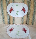 Set 2 Placemats/ Suport farfurie Vintage din bumbac cu broderie manuala- Homari