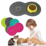 Covoras Protectie Bol Hrana/Apa Caini Pisici, PVC, 26x45cm, Gri/Albastru/Roz