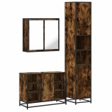 Cumpara ieftin Set mobilier de baie, 3 piese, stejar fumuriu, lemn prelucrat