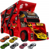 Set Camion de Remorcare cu Lansator și 6 Mașinuțe, Roșu/Negru, Funcție Pliabilă, Kruzzel