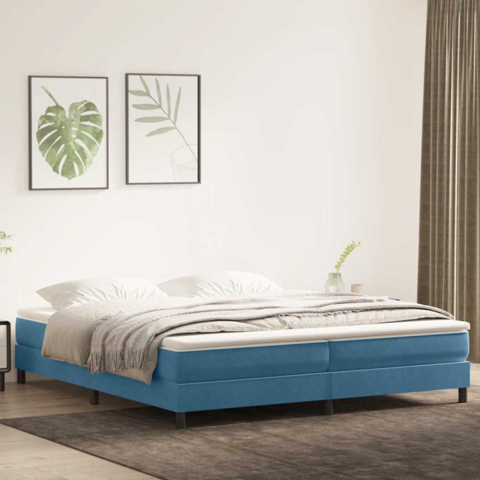 vidaXL Pat cu arcuri fără saltea Albastru &icirc;nchis 200x210 cm catifea 3315847