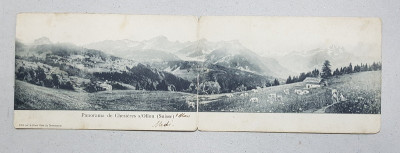 PANORAMA DE CHESIERES S/ OLLON , ELVETIA , CARTE POSTALA DUBLA , CIRCULATA , DATATA 1906 foto