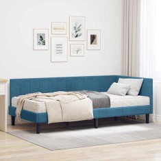 vidaXL Cadru de pat colțar cu saltea albastru 100 x 200 cm Catifea