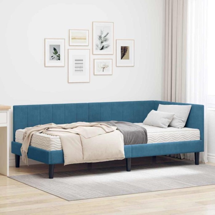vidaXL Cadru de pat colțar cu saltea albastru 90 x 190 cm Catifea 3393887