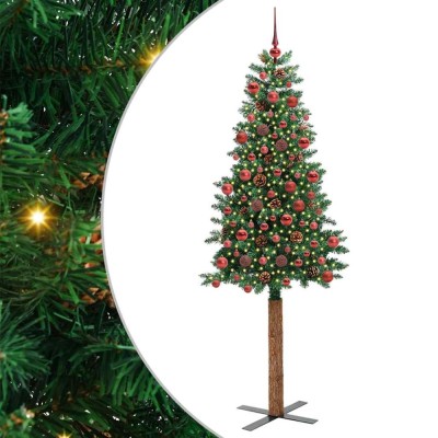 vidaXL Brad de Crăciun subțire Verde 180 cm PVC și lemn de PIN masiv 3394864 foto
