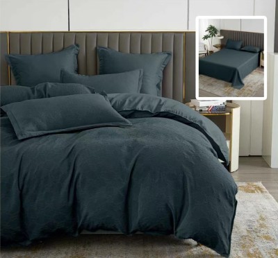 Lenjerie pat dublu,bumbac finet,6 piese,cearceaf normal 230x250cm, cearceaf pilota 200x230cm, 2 fete de perna 50x70, 2 fete de perna 70x70,neagra-8121 foto