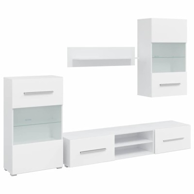 Set mobilier comoda TV de perete, 5 piese, iluminare LED, alb foto