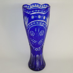 Vaza romaneasca cristal albastru, veche, vintage