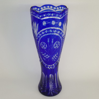 Vaza romaneasca cristal albastru, veche, vintage foto