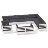 Set mobilier gradina cu perne, 12 piese, alb, lemn masiv pin