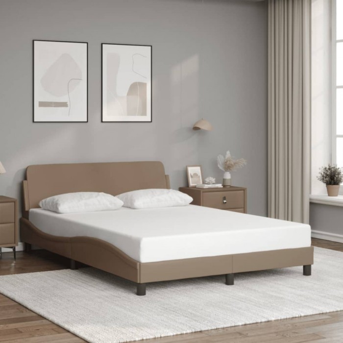 vidaXL Cadru de pat cu tăblie, cappuccino, 140x200 cm, piele ecologică 373202