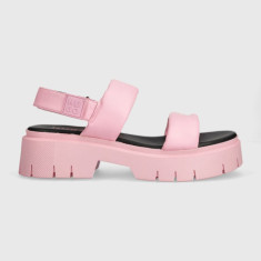 HUGO sandale de piele Kris femei, culoarea roz, cu platforma, 50517374