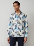 s.Oliver BLACK LABEL Camasa barbati din in cu imprimeu floral si croiala Regular Fit, Alb, S