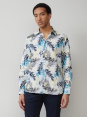 s.Oliver BLACK LABEL Camasa barbati din in cu imprimeu floral si croiala Regular Fit, Alb, S