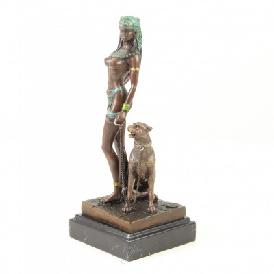 Cleopatra cu pantera - statueta din bronz pe soclu din marmura BG-37 foto