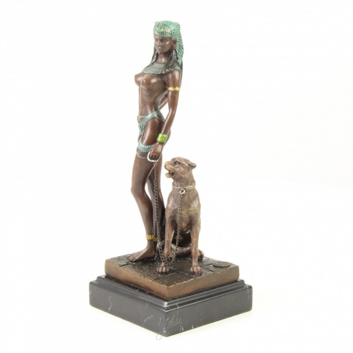 Cleopatra cu pantera - statueta din bronz pe soclu din marmura BG-37