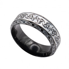 Inel otel inoxidabil negru cu aspect antichizat Model Celtic (Marime inele -