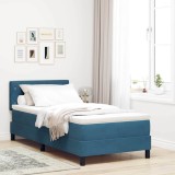 VidaXL Pat cu Arcuri și Saltea Albastru &icirc;nchis 100 x 200 cm țesătură