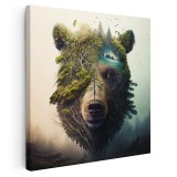 Tablou urs colaj natura peisaj padure, verde 1638 Tablou canvas pe panza CU RAMA 60x60 cm
